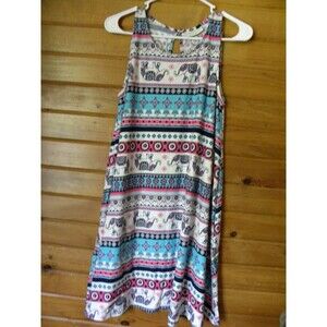 Womens Summer Tank Swing Dress Medium Elephant Striped Boho Hippie Chic Eclectic